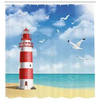 ABAKUHAUS Duschvorhang Leuchtturm Möwen Ozean 175 x 220 cm
