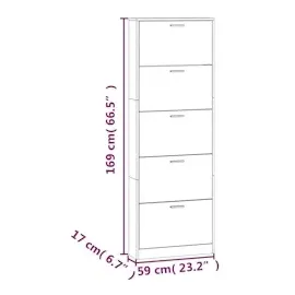 vidaXL Schuhschrank Hochglanz-Weiß 59x17x169 cm Holzwerkstoff