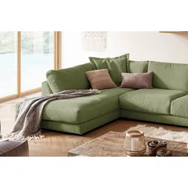 KAWOLA Wohnlandschaft U-Form Madeline Cord Longchair rechts olivgrün