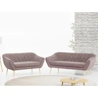 MKS MÖBEL Sofa PIRS 3 2, Set, zwei Sofas, T30-Schaum, Holzbeine, Skandinavischer Stil, Gesteppte Polsterung, Moderne Sofa Set 3 + 2 rosa