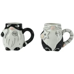 1 Tasse Wichtel mit Griff 11,5cm Keramik Teetasse Henkel Weihnachtstasse Keramiktasse Teebecher Kaffeetasse Kaffeebecher Geschirr Becher Schwarz Weiß