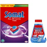 SOMAT Tabs 100 AW all in 1 Extra, Geschirrspül Tabs für strahlende Sauberkeit, bekämpfen selbst eingetrocknete Rückstände + Somat Duo Power Experten Intensiv-Maschinenreiniger 250ml