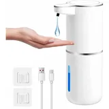 Seifenspender Automatisch mit Sensor Infrarot, 4 Stufen einstellbar&Batterieanzeige, 380ml Elektrischer Seifenspender, USB-Aufladung, IPX5, Weiß