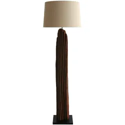 SalesFever Stehleuchte Treibholz 175 cm | Schirm Leinen | Gestell Treibholz & Metallrohr | B30xT30xH175cm | schwarz–natur–weiß