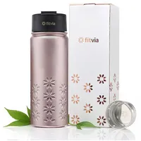 fitvia Thermoflasche Rosé Metallic 500 ml – Isolierbehälter aus Edelstahl mit Teesieb – Thermobehälter & Trinkbecher mit Deckel für heiße & kalte Getränke
