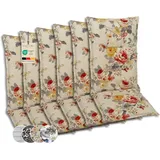 GO-DE Textil Bequeme und attraktive Polsterauflagen für Hochlehner-Gartenstühle (6er-Set, Blumen bunt beige, Hochlehner)