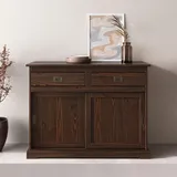 IDIMEX Kommode Savona, Sideboard mit 2 Türen 2 Schubladen, Kiefer massiv, Oberfläche Nussbaum, Buffetschrank, Geschirrschrank, Massivholz