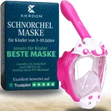 Khroom Schnorchelmaske Kinder ab 3 Jahre | TÜV geprüft & CO2 sicher | Vollgesichtsmaske / Tauchmaske Kinder ganzes Gesicht | Tauchermaske mit Tragetasche (Einhorn Pink)