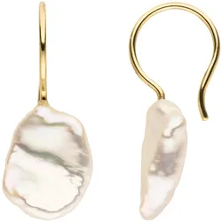 Perlenohrringe JOBO "mit Haken", gelb (gelbgold 375), Ohrringe, Damen, Gelbgold 375, 375 Gold mit Keshi Perlen
