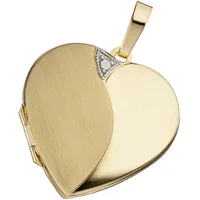 Medallionanhänger JOBO "Anhänger Medaillon Herz 30 mm", gelbgold 585, Schmuckanhänger, Damen, Gelbgold 585, 585 Gold eismatt für 2 Fotos