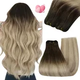 YoungSee Echthaar Tressen zum Einnahen Balayage Tressen Echthaar Braun Balayage Blond Haartressen Echthaar Tressen Extensions Echthaar Remy Echthaar Tressen Balayage Doppelt Tressen 100g #4/14/60