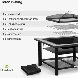 Blumfeldt Merano Avanzato 3-in-1-Feuerschale mit Grillfunktion als Tisch, nutzbar 87 x 87 cm Steingrau