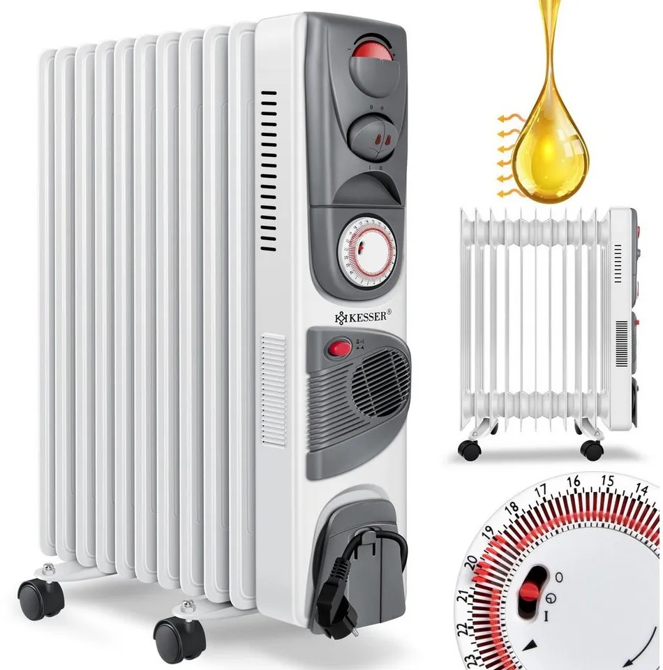 KESSER® Ölradiator - Elektrische Heizung Öl Radiator Elektroheizung Mobil Timer Lüfter Abschaltautomatik stufenlose Temperaturregelung Überhitzungsschutz Test & Preisvergleich