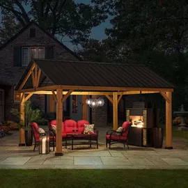 Sunjoy Gazebo Rebra Zedernholz 404 cm x 465 cm Anthrazit FSC®