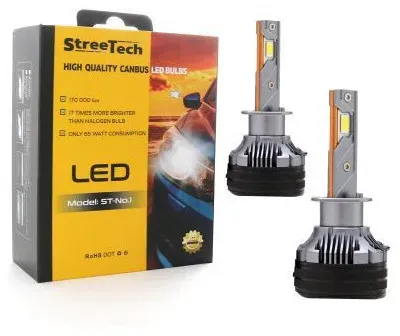 LED-Lampen - LED-System H1 Streetech Modell STN1 für Scheinwerfer - 170.000 Lux, 65 W - CANbus 6000 K - 1700% mehr