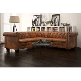 vidaXL Chesterfield Ecksofa 5-Sitzer Kunstleder Braun