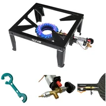 Bluecraft 4-Bein Gas-Hockerkocher 10,5 kW mit Zündsicherung Piezozündung inkl. 2 in 1 Ga...