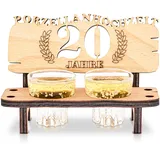 DARO Design - Schnapsbank 20. Hochzeitstag Porzellanhochzeit Geschenk Deko für Paare Männer Frauen aus Holz mit Gläsern