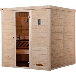 weka Sauna Kemi, BxTxH: 195 x 193 x 200 cm, 45 mm, (Set) 7,5 kW Bio-Ofen mit digitaler Steuerung beige