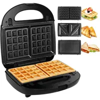 Gotoll 3-in-1-Sandwichmaker HS120N, 750 W, Waffeleisen Sandwichtoaster, Grill wechselplatten, schwarz schwarz