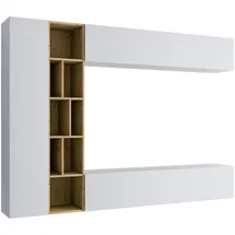 Mirjan24 Wohnwand, Weiß, Beige, Holzwerkstoff, Rechteckig, 224x160x33 cm, Wohnzimmer, Wohnwände, Wohnwand-Sets