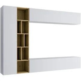 Mirjan24 Wohnwand, Weiß, Beige, Holzwerkstoff, Rechteckig, 224x160x33 cm, Wohnzimmer, Wohnwände, Wohnwand-Sets