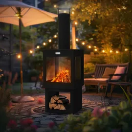 ML-Design Gartenkamin mit Schornstein 128x40 cm Schwarz Stahl Outdoor