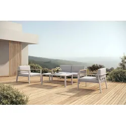 OUTFLEXX Gartenlounge, weiß, Alu/Holzimitat, langlebiges Material, inkl. Kissen