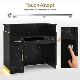 Barberpub Empfangstheke mit 3 Schubladen & 1 Schrank, Empfangstisch mit Beleuchtung, Abschließbar, Rezeptionstheke Kassentheke,R9759 (schwarz-gold)