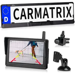 CARMATRIX HD Solar Funk Rückfahrkamera mit 5" Monitor Nummernschildkamera mit Solarpanel für vorne oder hinten