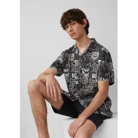 QS Kurzarmhemd mit All-over-Print Schwarz M