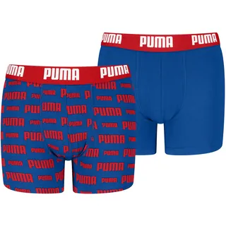 Puma Boxershorts PUMA "PUMA BOYS EVERYDAY LOGO PRINT BOXERS 2P", Jungen, Gr. 170/176, blau (rot, blau), Jersey, Obermaterial: 95% Baumwolle, 5% Elasthan, normal, Unterhosen, mit breitem Logobund