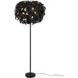 RL Stehleuchte Stehlampe Wohnzimmerleuchte Schlafzimmerlampe Beistellleuchte im Blätterdesign, Fußschalter, Metall, schwarz gold, 3x E14 Fassung, H 180 cm