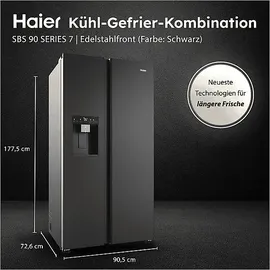 Haier HSW79F18DIPT SBS Serie 7 Side-by-Side (601 l, 1775 mm hoch, Schwarz)