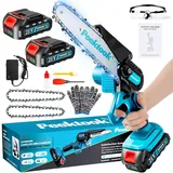 Mini Kettensäge mit Akku, 6 Zoll Akku kettensäge mit 1000W Bürstenloser Motor und 4000mAh Akkus, Mit 2 Ketten und Sicherheitsverriegelung, Handkettensäge Akku für Gartenscheren Astschere Holzschneiden