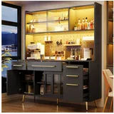 OKWISH Hochschrank Sideboard Küchenschrank (Aufbewahrungsschrank mit LED-Beleuchtung, 1-St., 145×39×171cm) schwarz