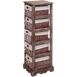 Mendler Regal Kommode mit 5 Korbschubladen 90x25x28cm, Shabby-Look, Vintage ~ braun