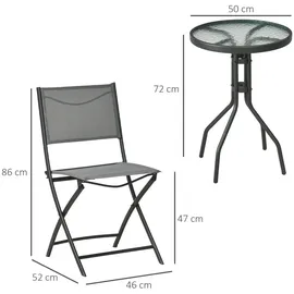 Outsunny 3tlg. Garten-Bistroset, Gartenmöbel Set, inkl. 1 Tisch, 2 klappbaren Stühlen, Gartengarnitur, Balkon-Set für Terrasse, Garten, Stahl, Grau