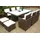 Ragnarök-Möbeldesign PolyRattan Essgruppe DEUTSCHE Marke - EIGNENE Produktion Tisch + 6 Stuhl & 4 Hocker - 8 Jahre GARANTIE - Garten Möbel incl. Glas und Sitzkissen braun