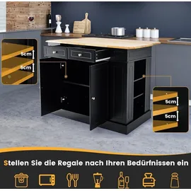 Costway Kücheninsel mit erweiterbarer Arbeitsplatte, Seitenregalen Schwarz