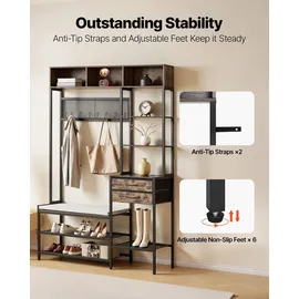 Vevor Multifunktionale Flurgarderobe 120 x 40 x 180 cm Braun