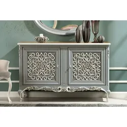 Casa Padrino Luxus Barock Sideboard Grau / Braun / Creme - Handgefertigter Massivholz Schrank mit 2 Türen - Barock Möbel - Luxus Möbel Möbel im Barockstil - Luxus Qualität - Made in Italy