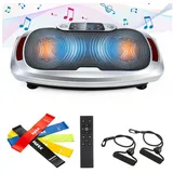 kehot Vibrationsplatte Vibrationsplatte mit Magnetmassage, LED-Licht, Ganzkörpertraining Home, 300 W, 120 Intensitätsstufen, Mit Bluetooth-Musik, 5 Widerstandsbändern und Balance-Training silberfarben