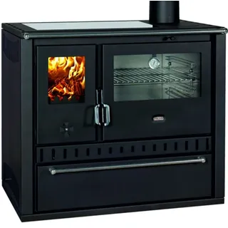 Prity Wasserführender Premium-Küchenofen Holzherd GT W10 schwarz Cerankochfeld + Edelstahlbackfach - 13,3kW - Schwarz