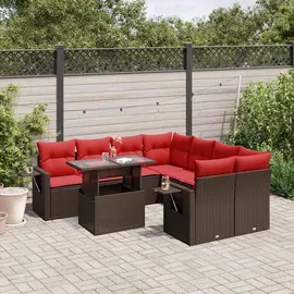 vidaXL Gartensofa-Set mit Kissen, braun, Polyrattan