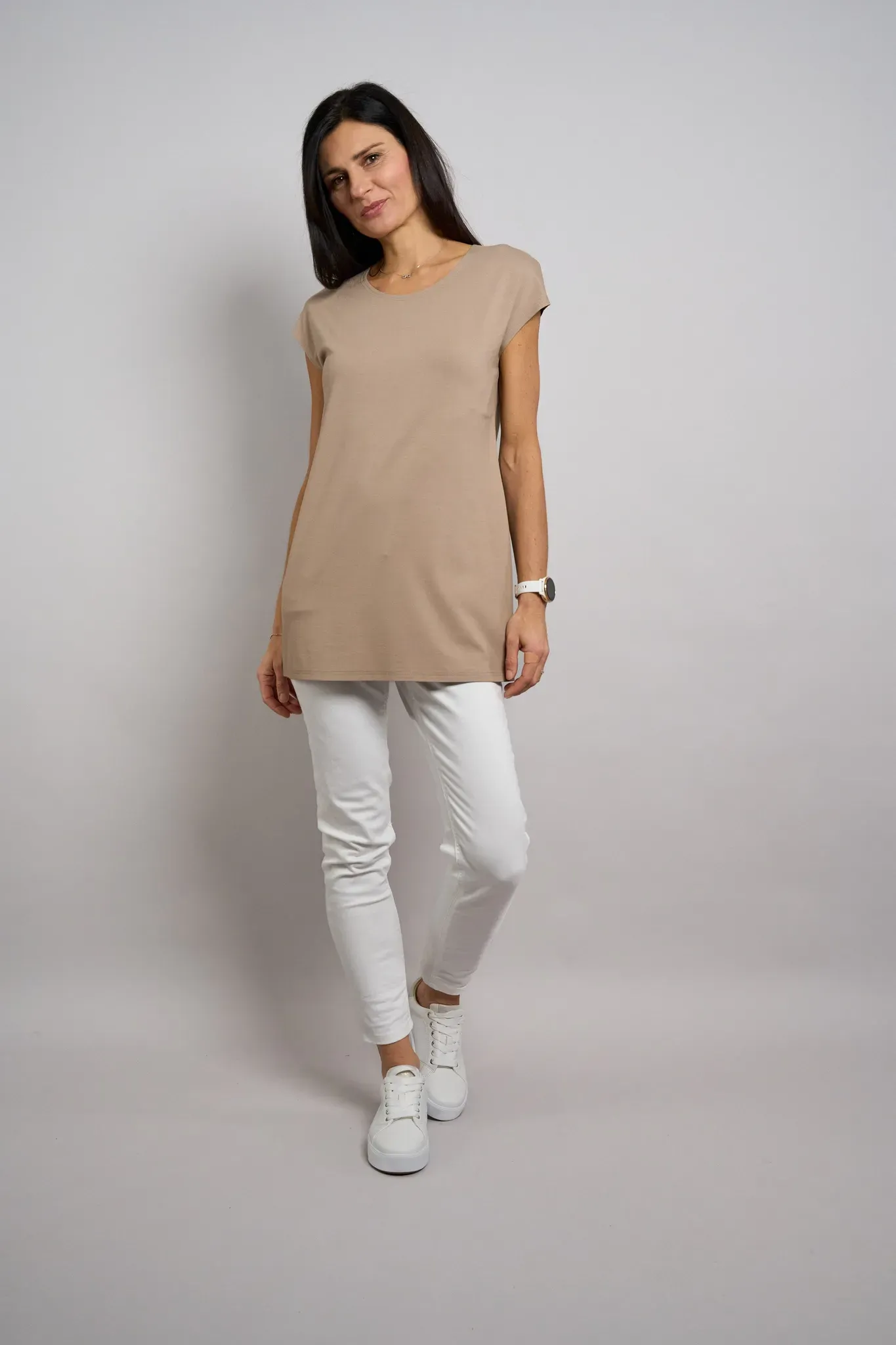 Longshirt SEIDEL MODEN, Damen, Gr. 42, walnuss, Jersey, Obermaterial: 94% Viskose, 6% Elasthan, normal Po-bedeckend, Rundhals, angeschnitten abgesteppte Kante, Shirts Longshirt, MADE IN GERMANY, Topseller