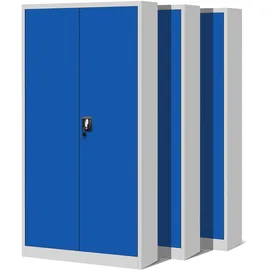 Jan Nowak 3er Set Aktenschrank C001H Büroschrank Metallschrank Stahlschrank Werkzeugschrank Stahlblech Pulverbeschichtet Flügeltürschrank Abschließbar 195 cm x 90 cm x 40 cm (grau/blau)