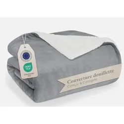 Blumtal Sherpa Kuscheldecke 220x240 Grau – Flauschige Wohndecke OEKO-TEX