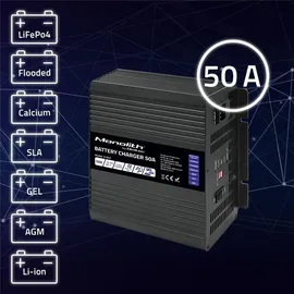 Qoltec intelligente professionelle Monolith-Ladegerät für LiFePO4-, AGM-, GEL- SLA-Batterien 50 A, 12 V)