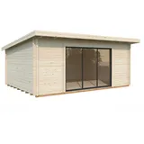 Palmako Gartenhaus Lea 19,4 m2 Plus mit Isolierglas-Schiebetür - 44 mm naturbelassen